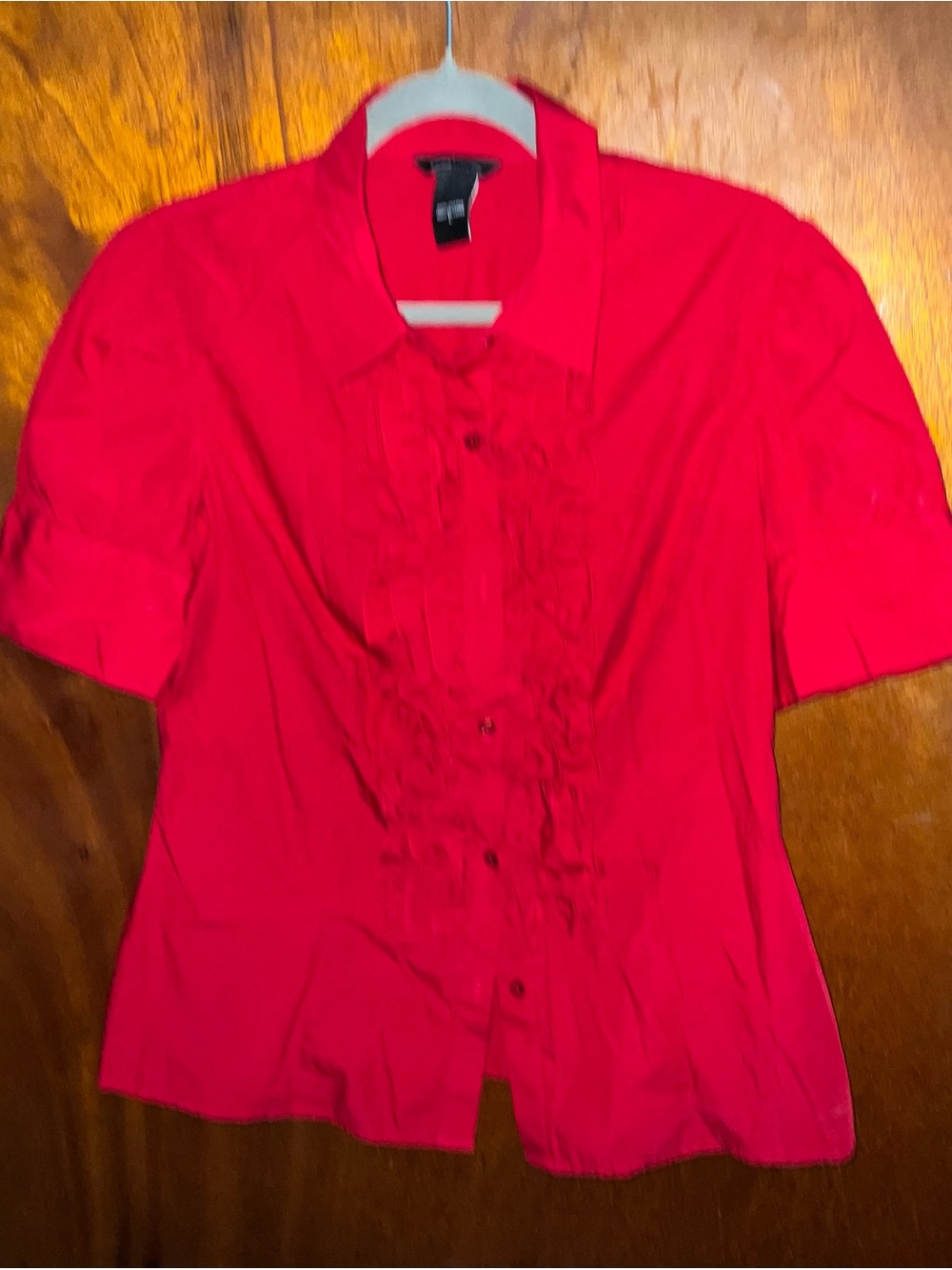 Moda International Red Ruffle Button-Down Blouse